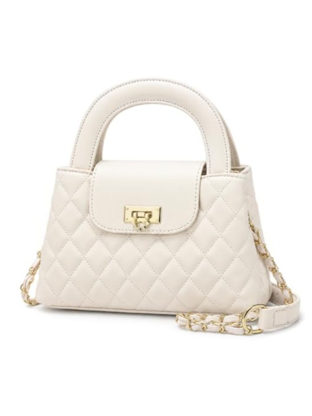 Quilted Faux Leather Crossbody Purse Chain Strap Top Handle Mini Bag